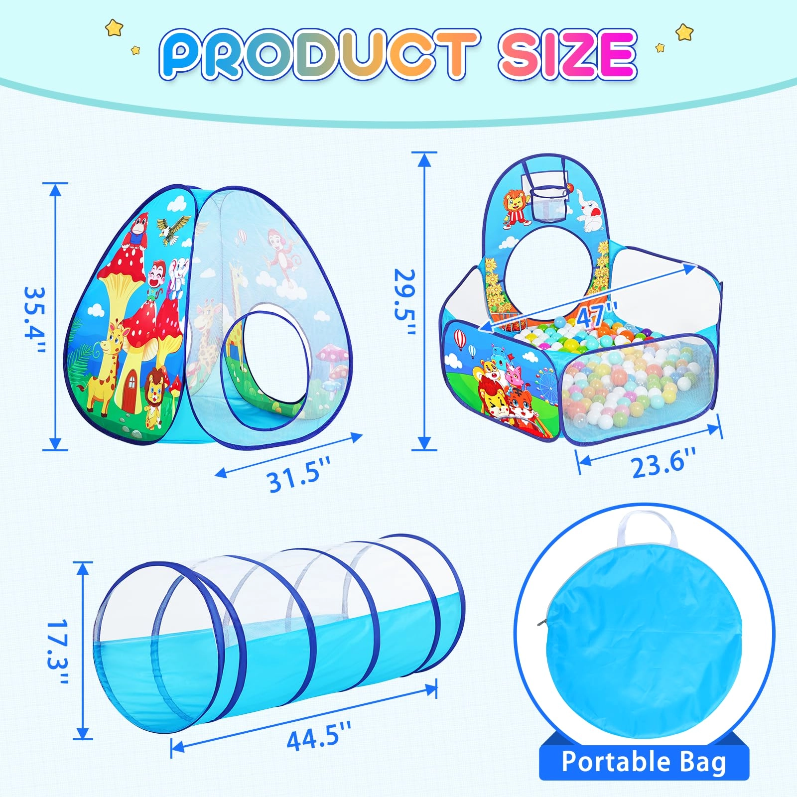 3pc Jungle Ball Pit - 35.5 inches x 35.5 inches x 35.5 inches Jungle