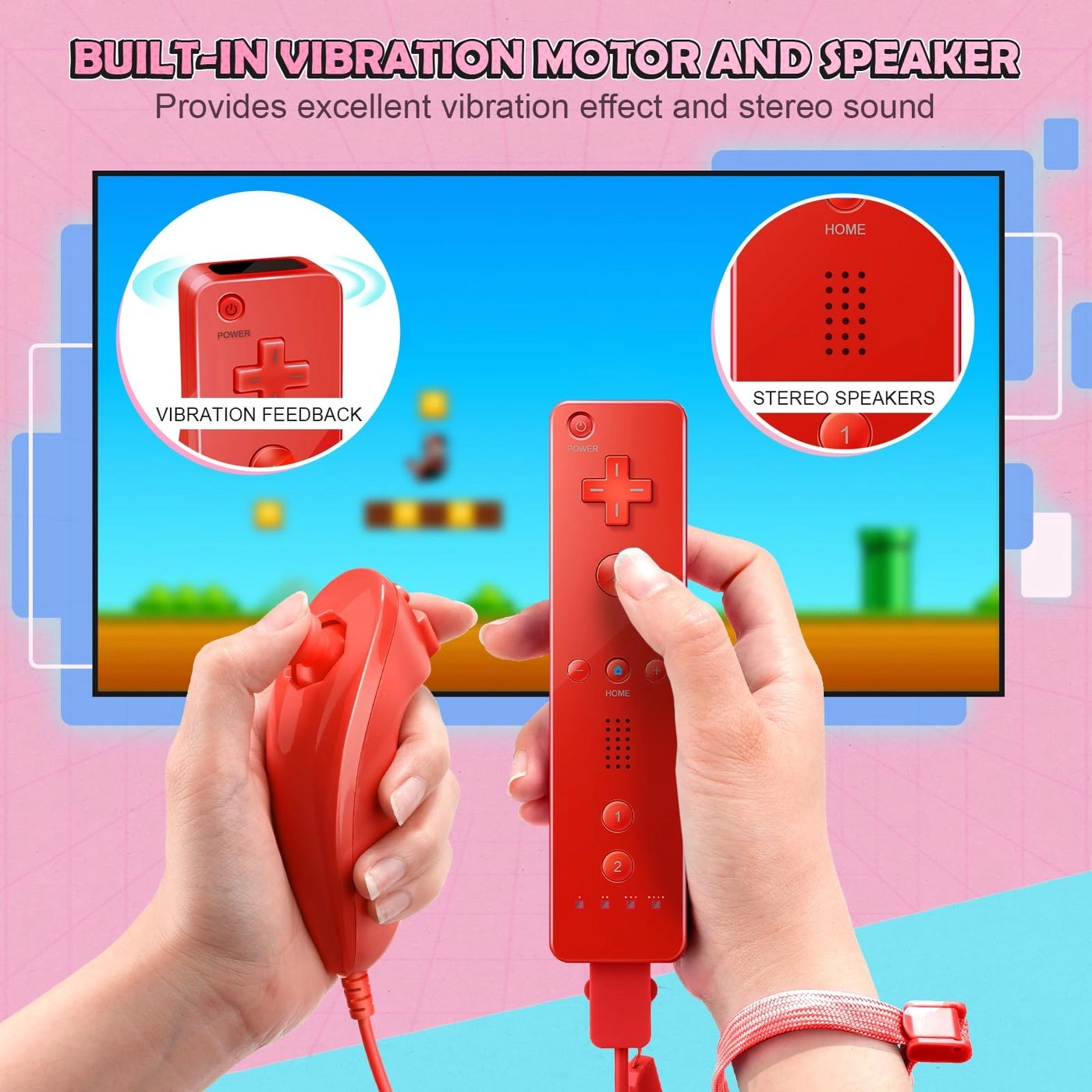 Wii Remote Controller + Nunchuck Joystick - Black and Pink