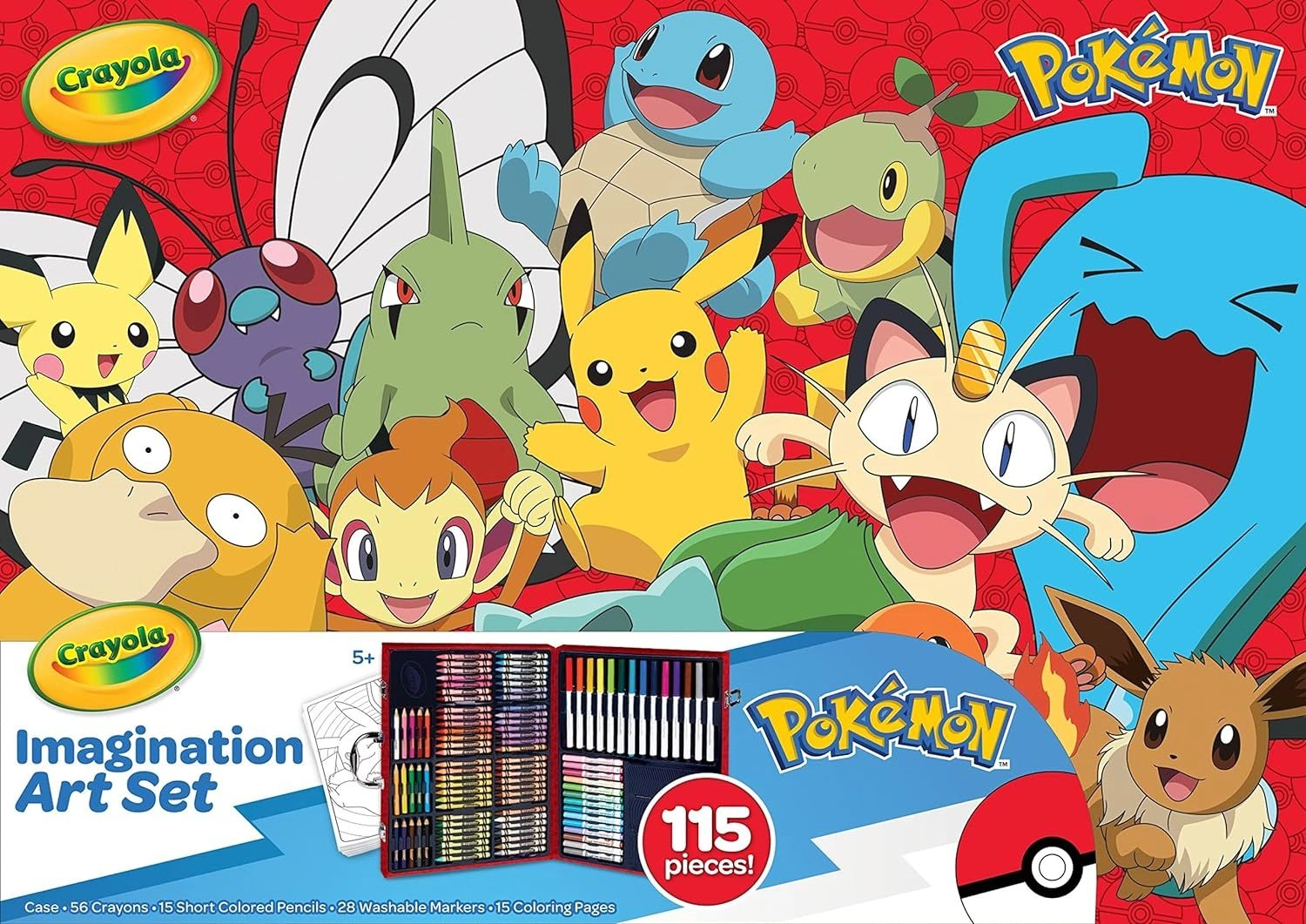 Pokemon Creative Art Set Case - 56 wax crayons 15 mini pencils 28 washable felt-tip pens