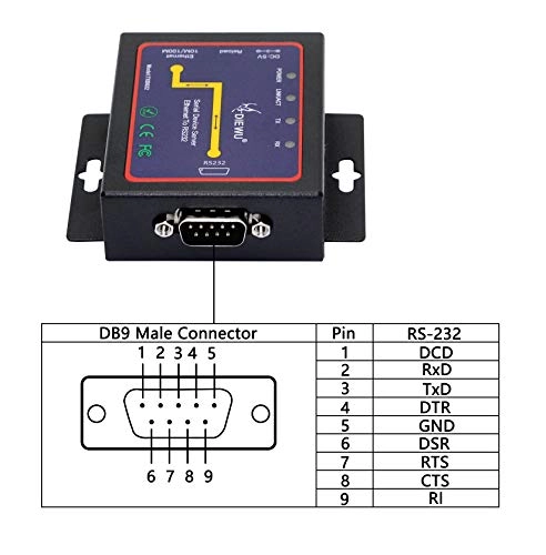 RS232 to Ethernet Serial Device Server - RS232 Male 1 Port RJ45
