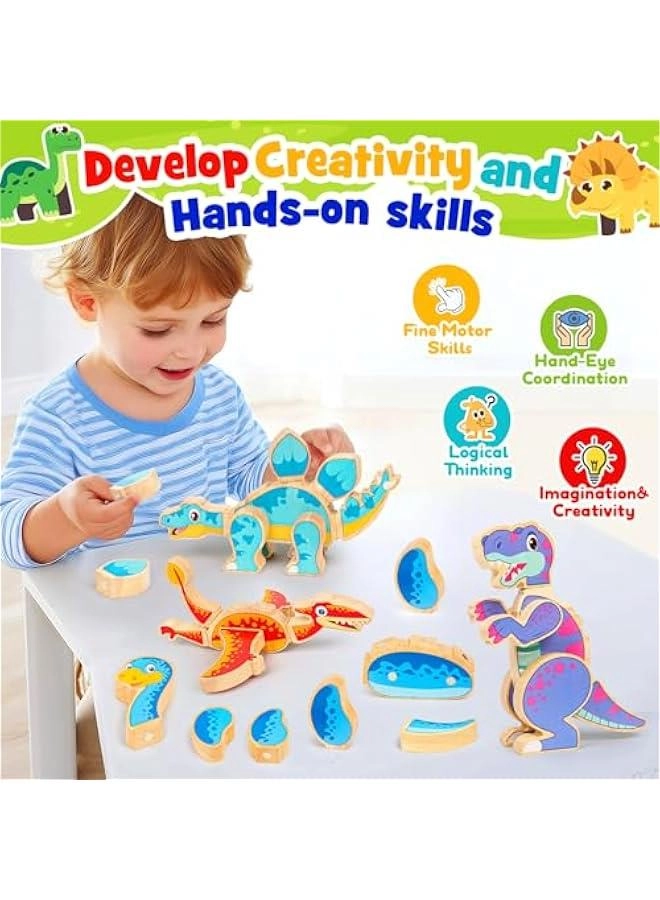 Magnetic Dinosaur Building Blocks - Wooden Take Apart