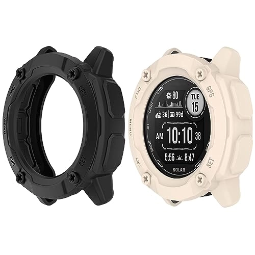 Bumper Case for Instinct 2X Solar 50mm - Shockproof Shatter-resistant Black+Beige TPU 2-Pack