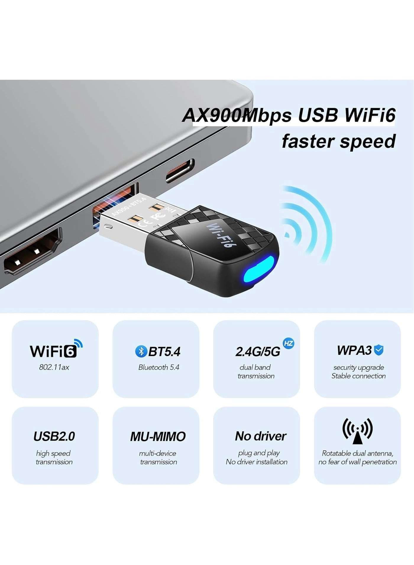 AX900 USB WiFi 6 Adapter - 2.4G/5G USB Wireless