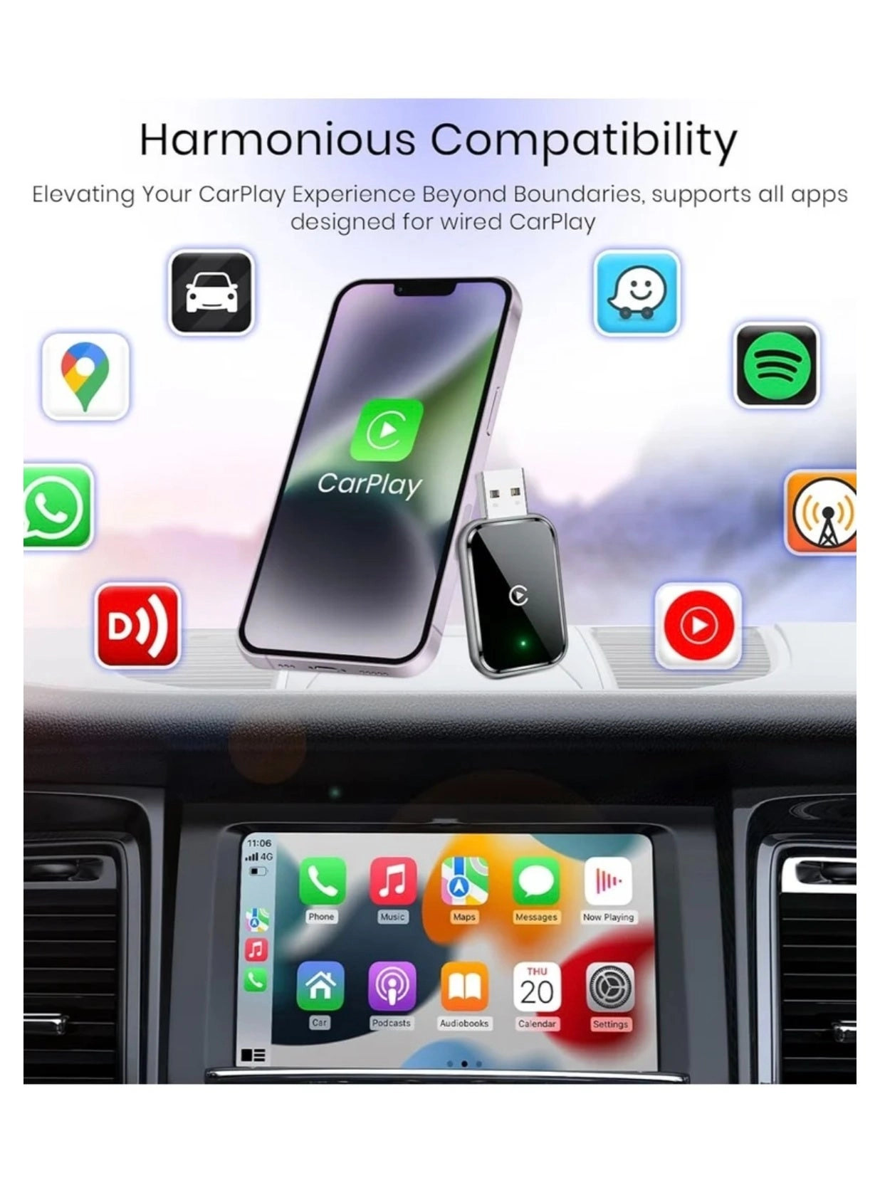 Wireless CarPlay Adapter - For iPhone Android USB & USB-C