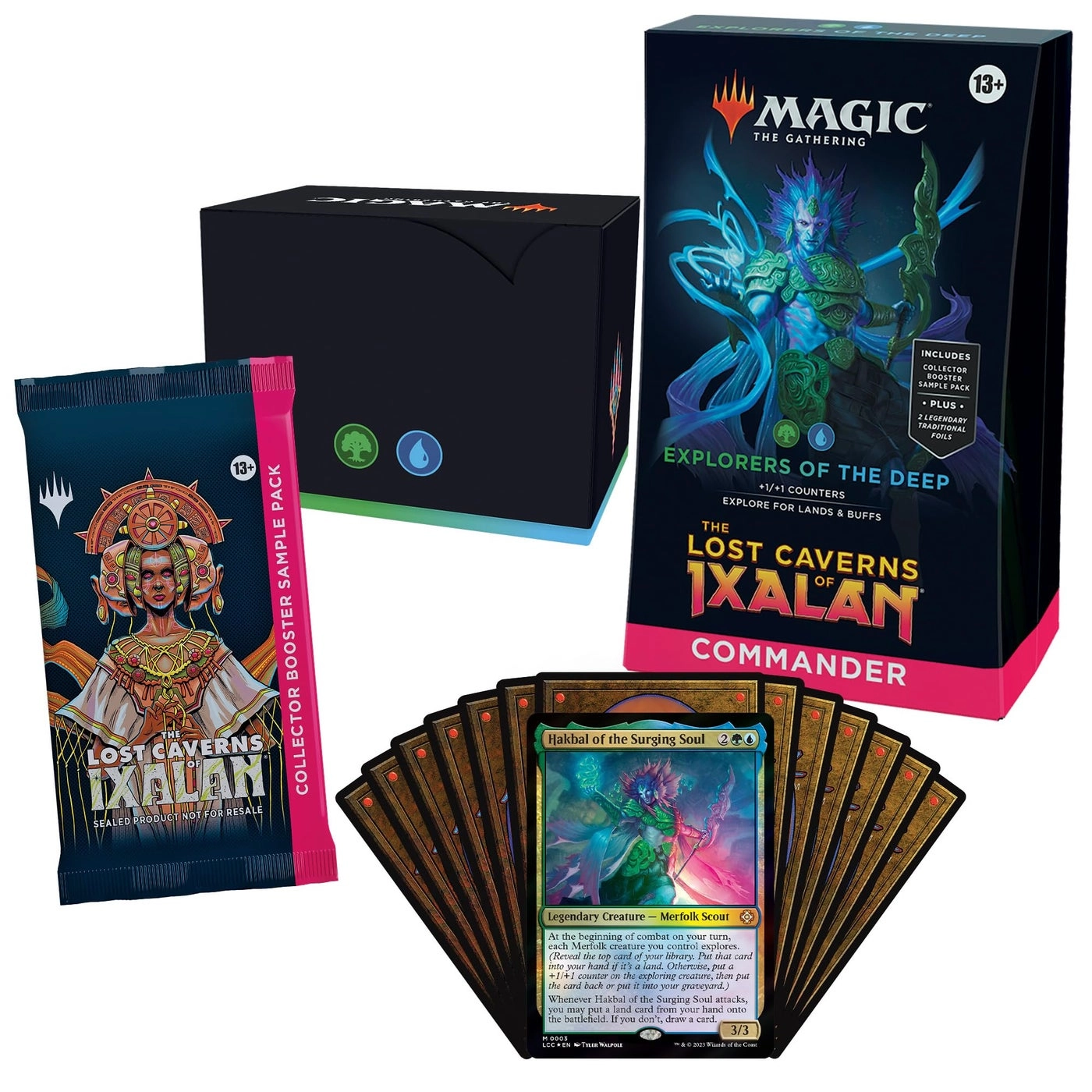 The Lost Caverns Of Ixalan Commander Deck - Explorers Of The Deep - 100-Card Deck + Collector Booster Sample Pack - 2-Card + Accessories