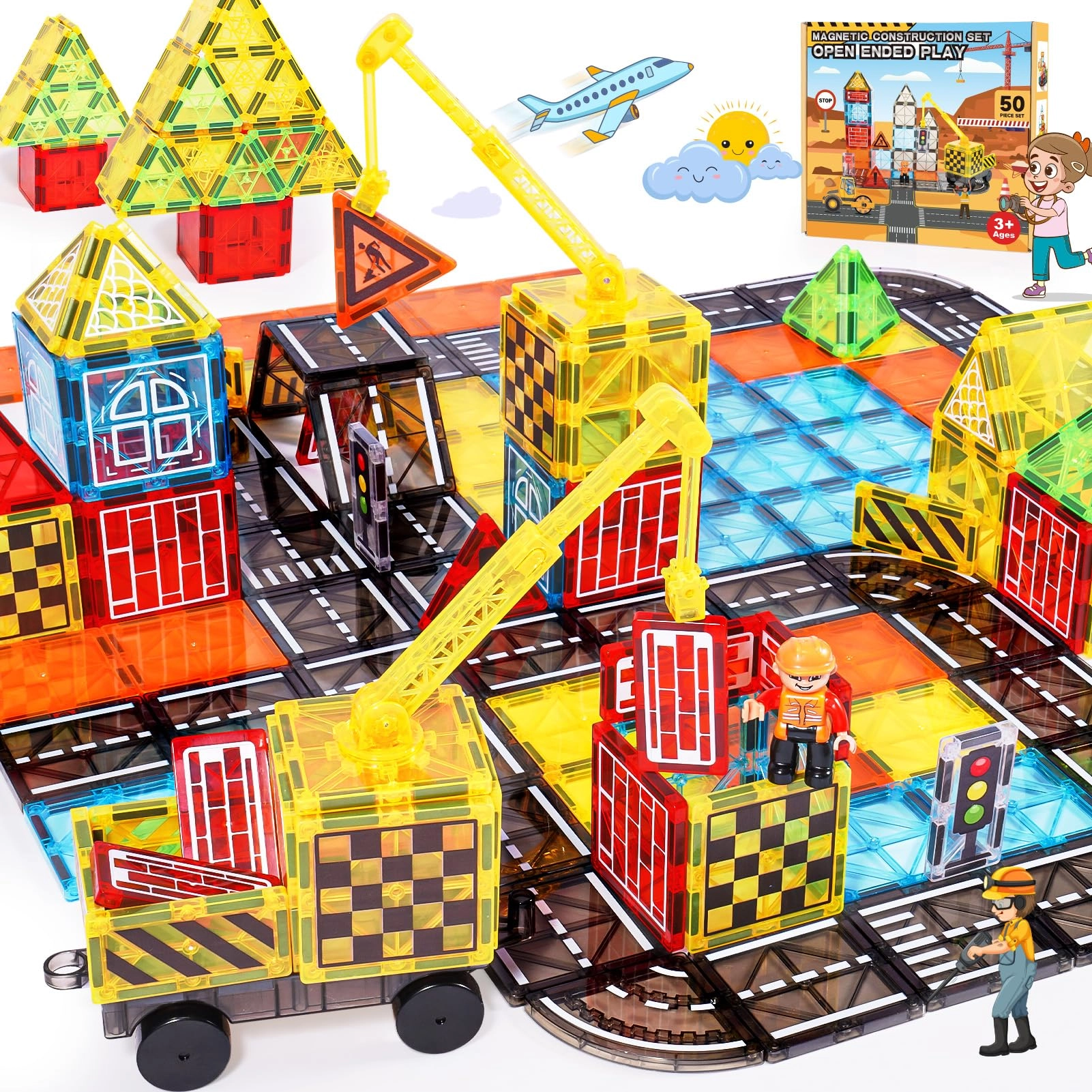 Windidi Magnetic Tiles - Road Set Magnet Crane Pack