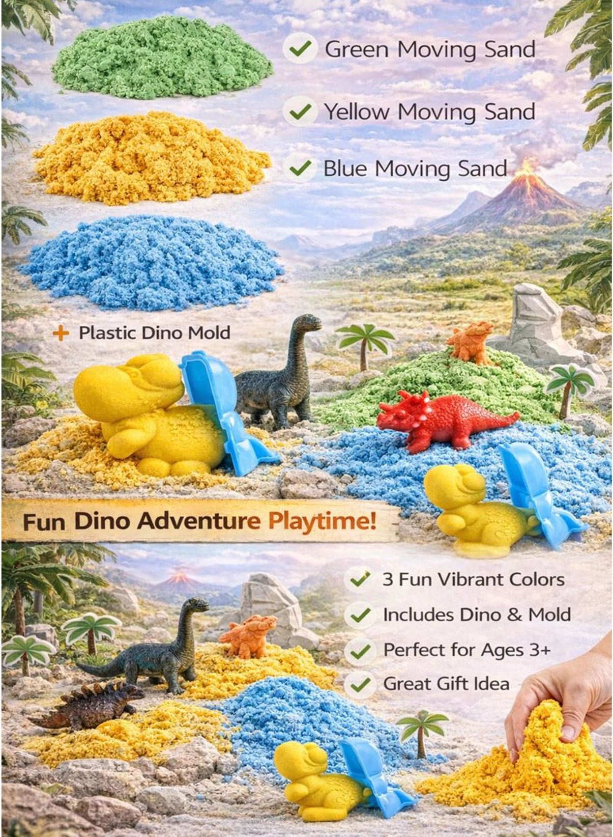 GreaTeam Dino Sand Game Moving Sand Set - 3 years+ 6 pieces