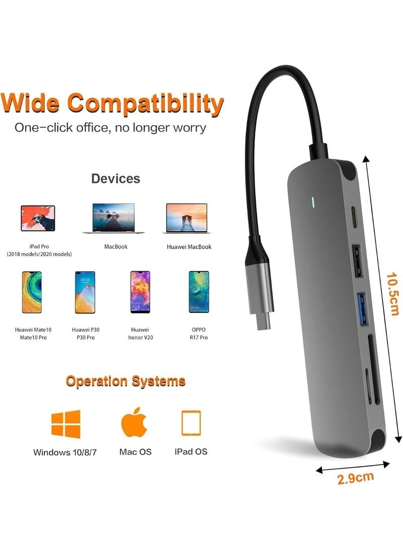 USB C Hub Docking Station - 6-in-1 4K@60Hz 60W Power Delivery