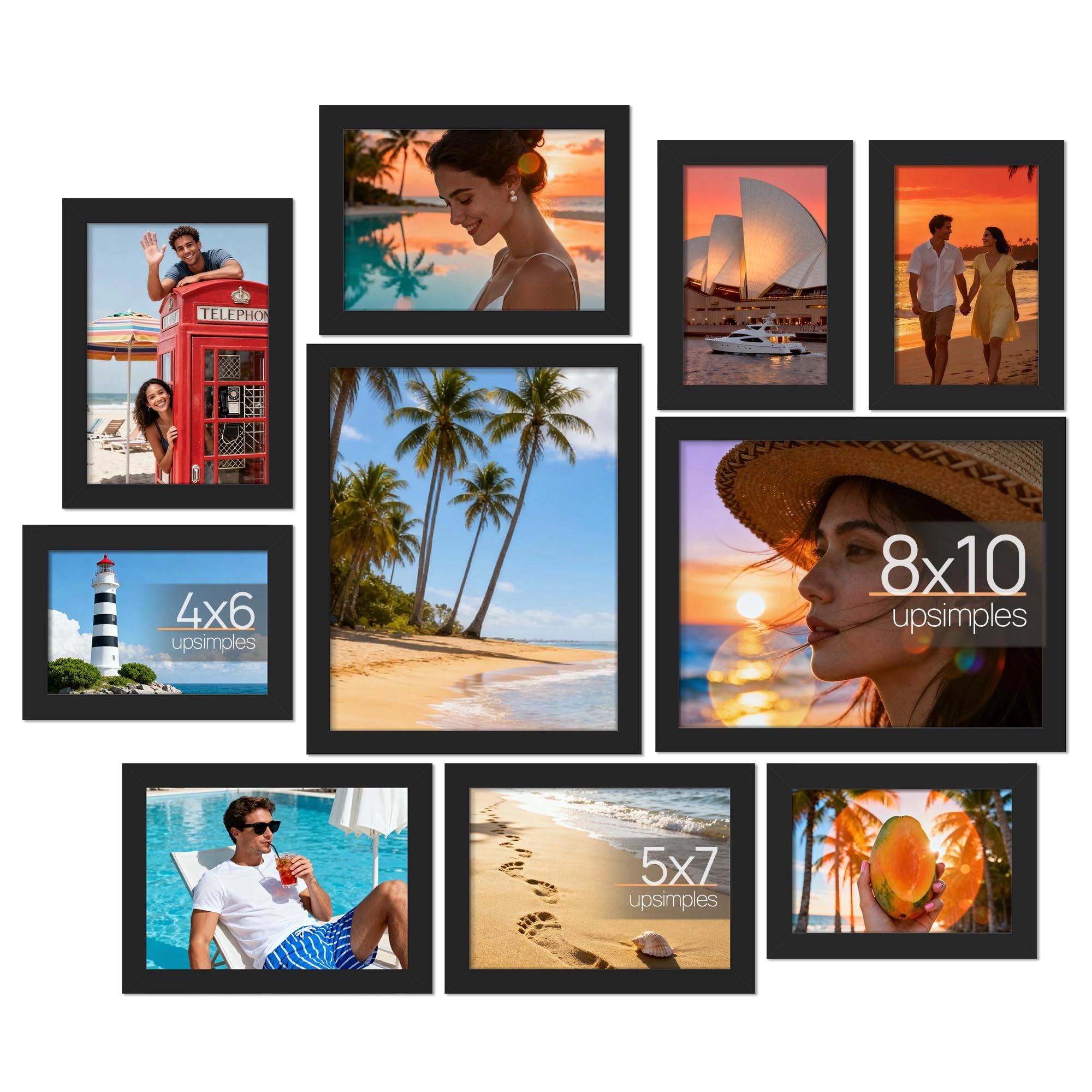 upsimples 10 Pack Picture Frames - 8x10, 5x7, 4x6