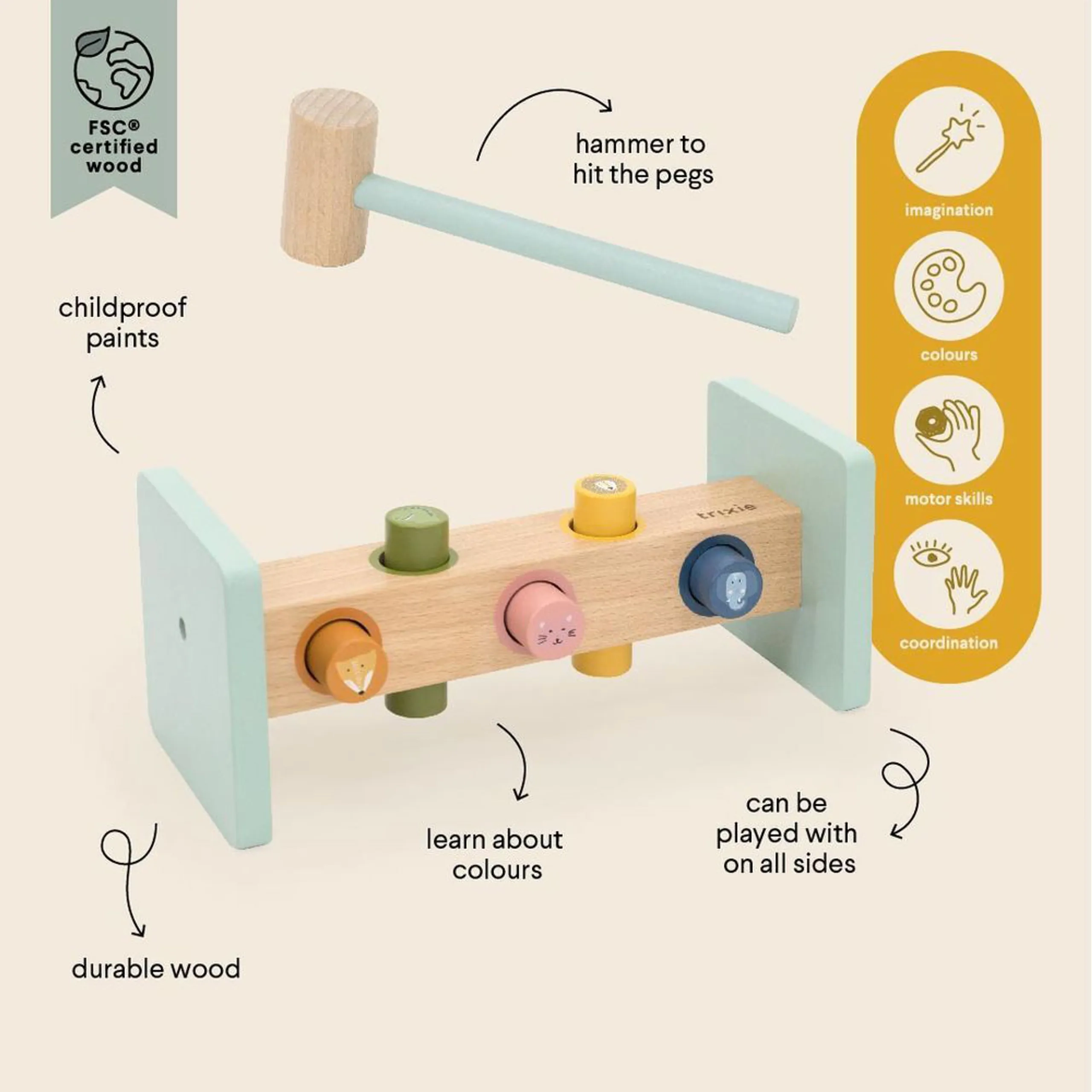 Wooden Hammer Bench Toy - Suitable for 18 months and above