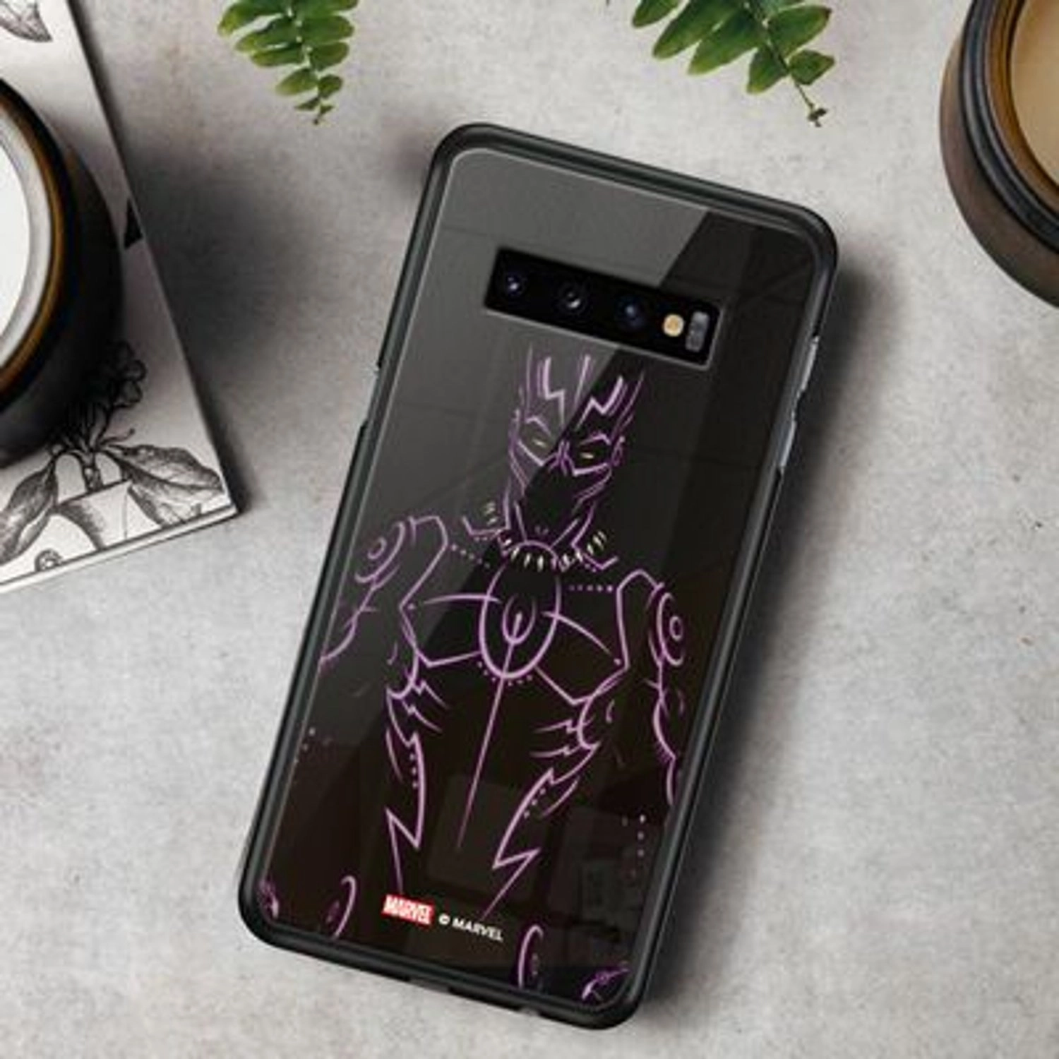 Black Panther Kinetic Energy Back Case for Galaxy S10 Plus - TPU Bumper Case + Tempered Glass Back