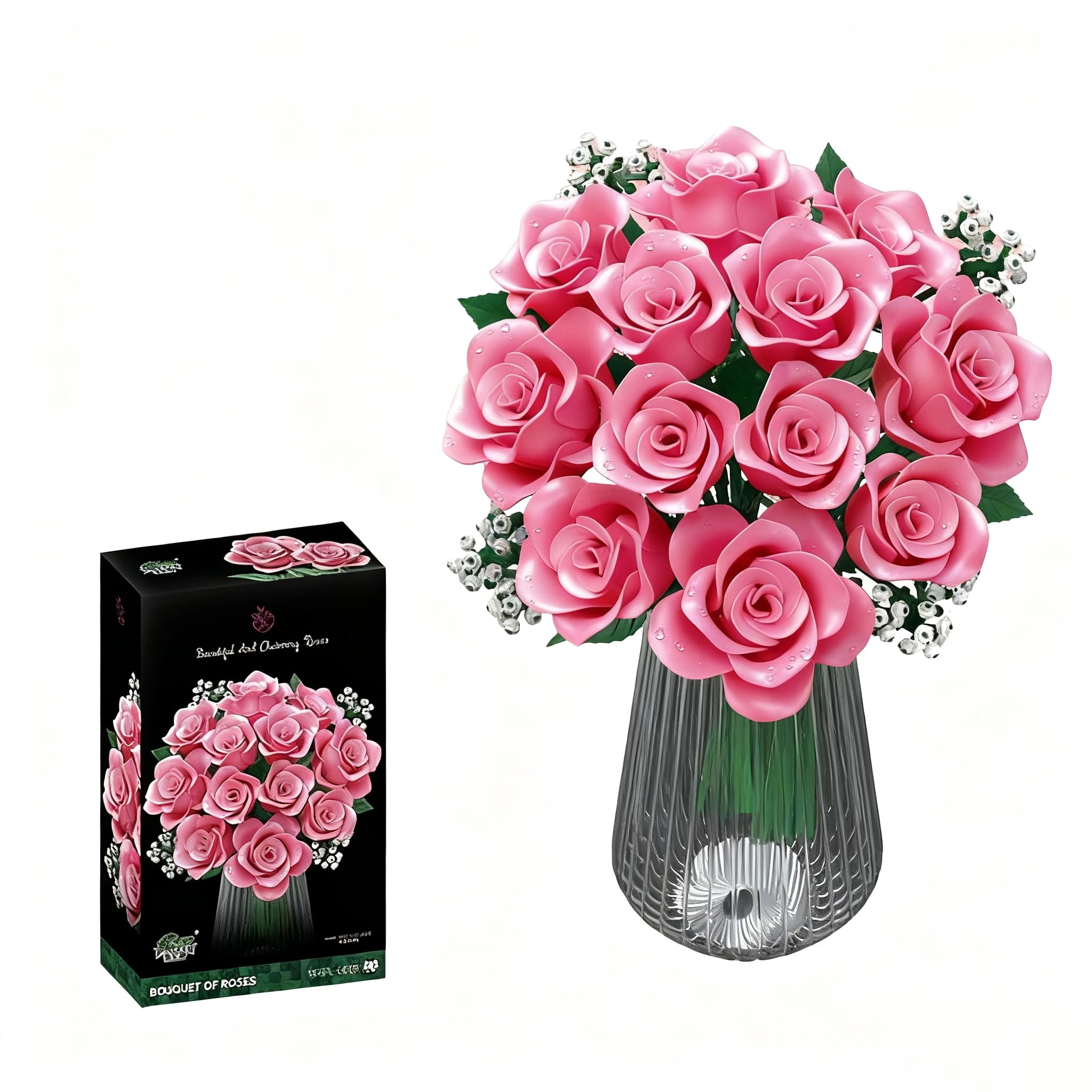 atibi Rose Flower Bouquet Building Set - Artificial Roses Pink