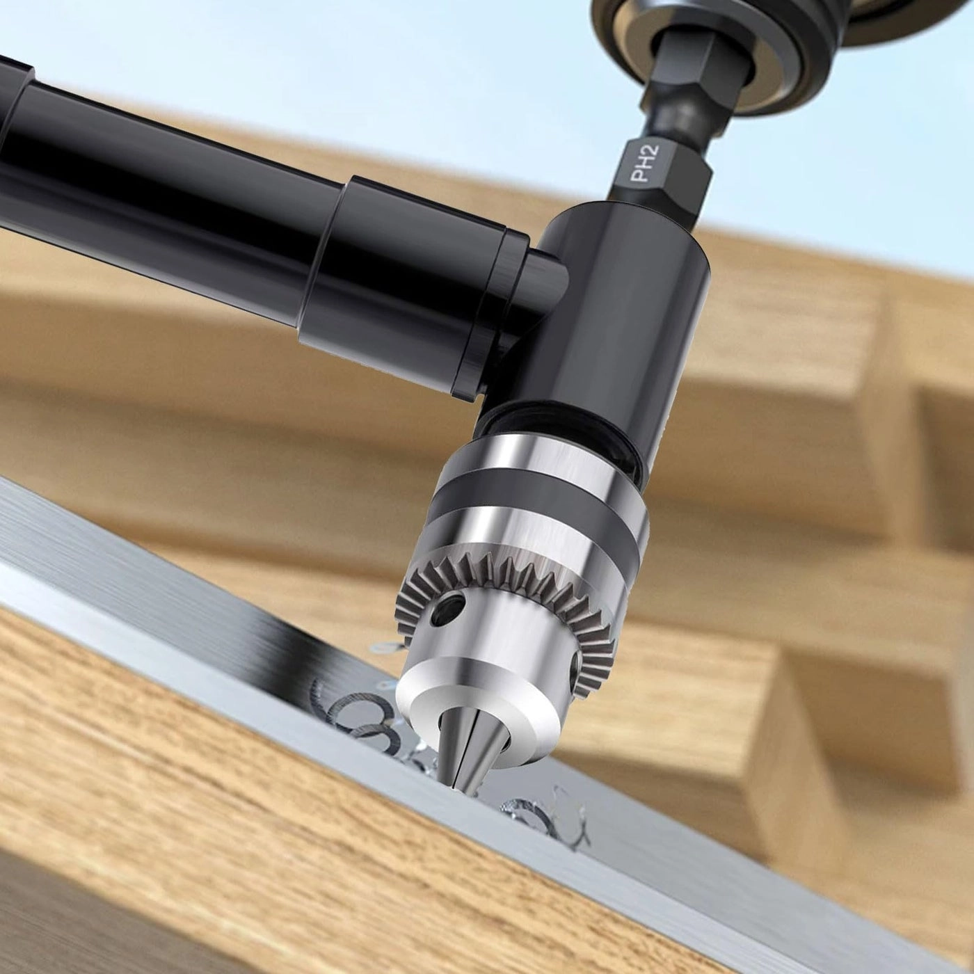 Right Angle Drill Adapter - Cordless 3/8" Keyed Chuck 8mm Hex Shank