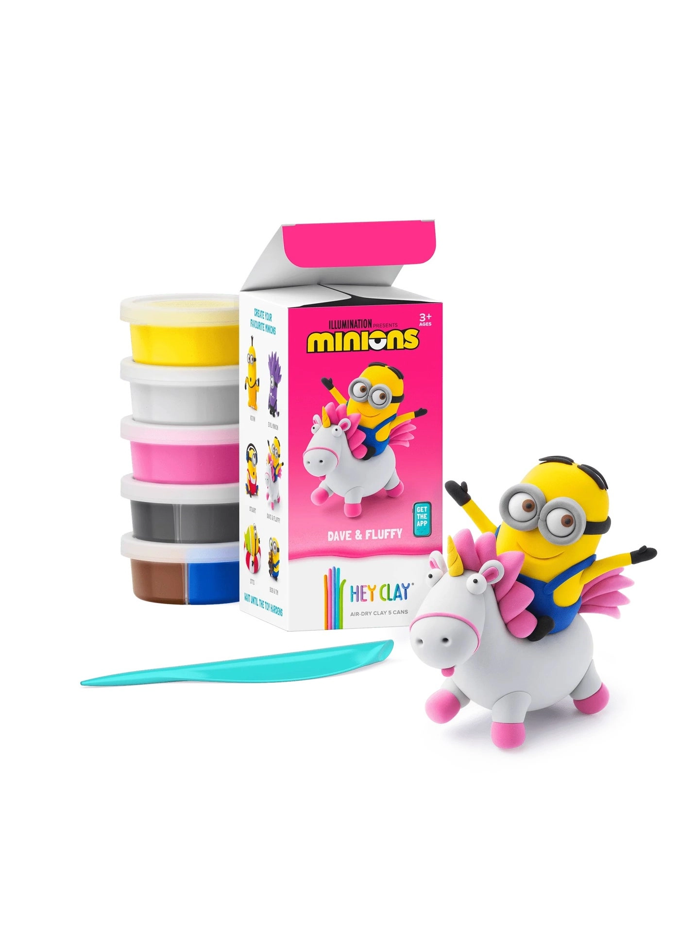 HEY CLAY Minions Dave & Fluffy - Colourful modelling air-dry clay 3+ years 5 cans