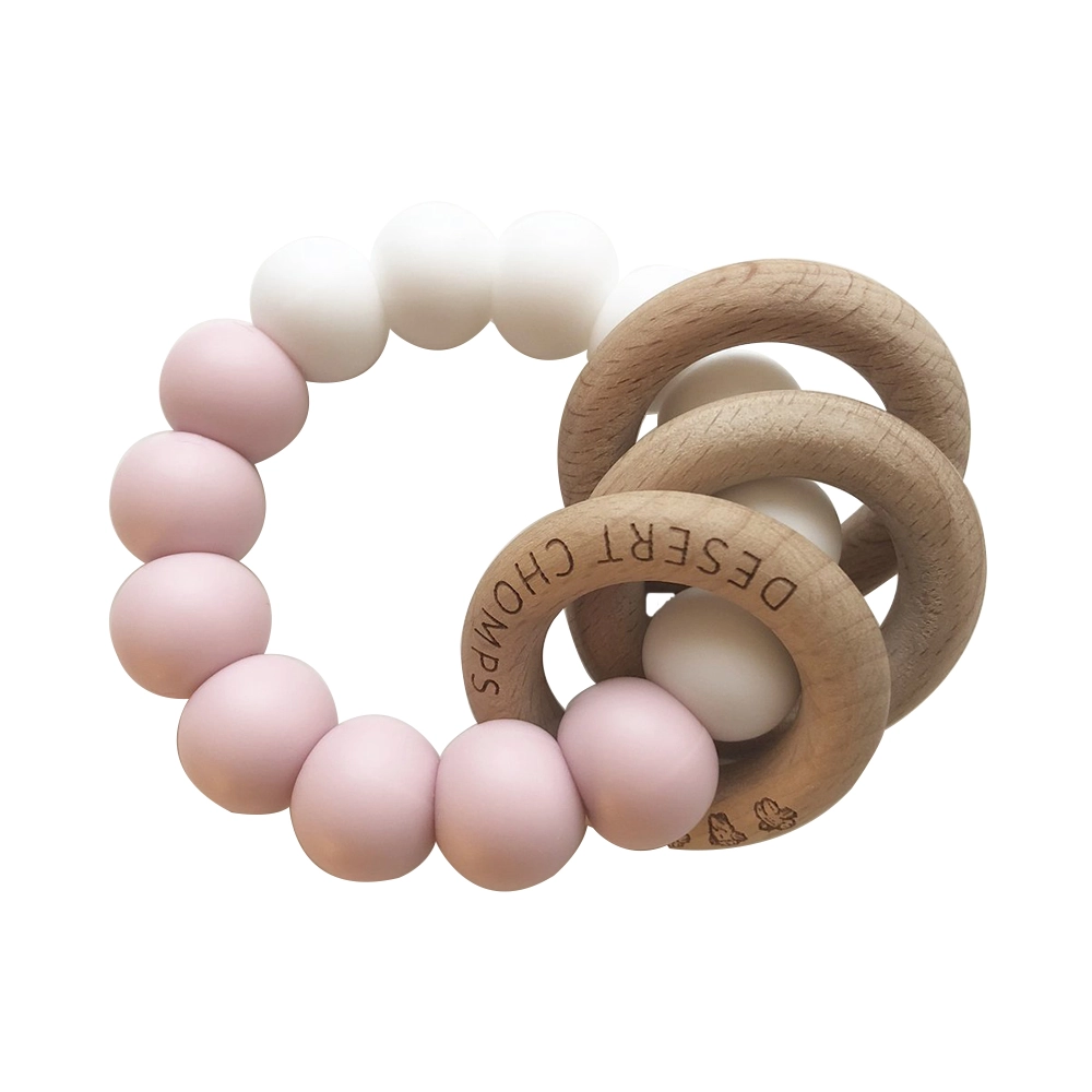 Desert Chomps Trio Rattle Teether - Beech Wood soft silicone