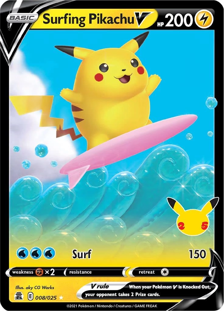 Pokémon Surfing Pikachu V 008/025 - 1pcs + Toploader