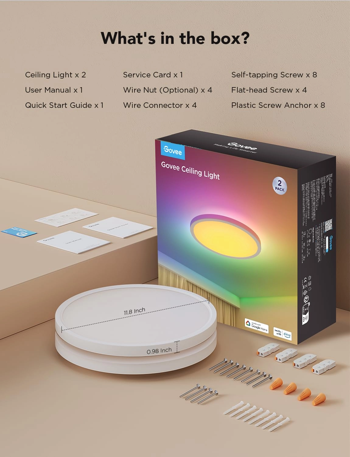 Smart Ceiling Light - 2200K-6500K Dimmable Pack