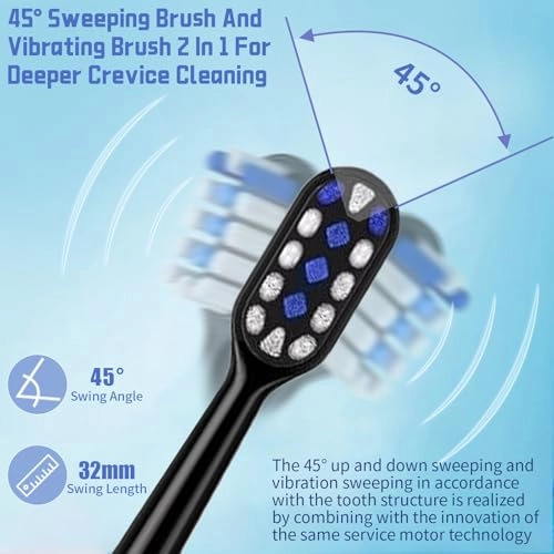 Electric Sonic Toothbrush - 3 Brush Heads 6 Modes 40000 VPM
