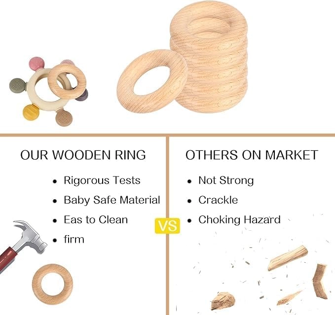 2 in 1 Teether - Beech Wood, Silicone