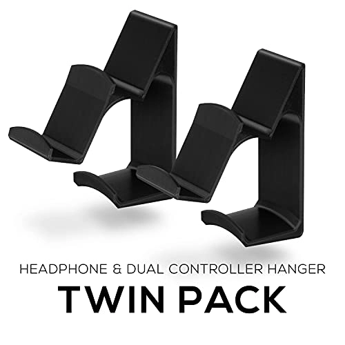 UberAtlas Dual Game Controller & Headphone Stand Wall Mount Holder - Two Pack Black