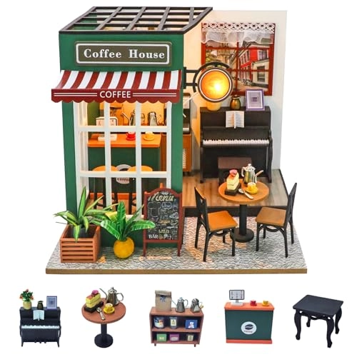 Miniature Wooden Dollhouse Building Kit - 3D Mini Coffee House