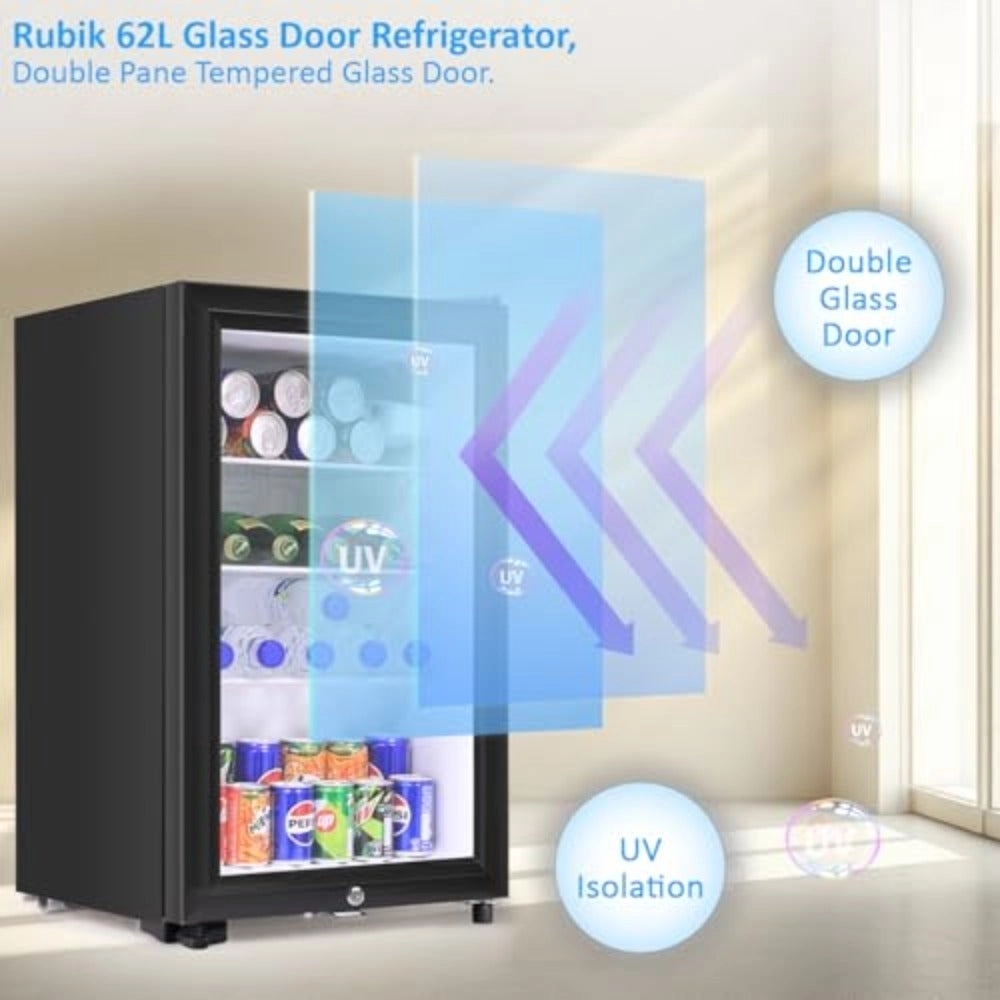 Mini Fridge Glass Door - 62L 2~6°C