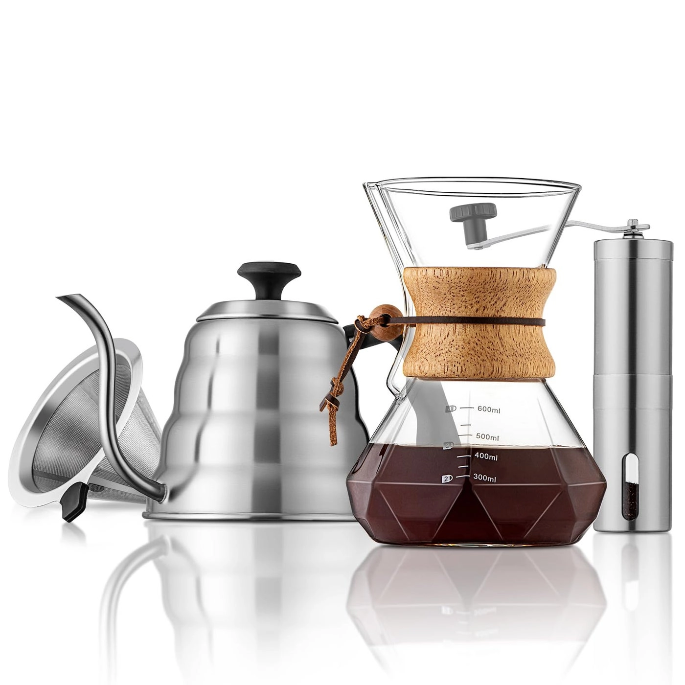shoxil Gooseneck Kettle - 40oz Thermometer + Coffee Grinder + Drip Coffee Maker - 20oz