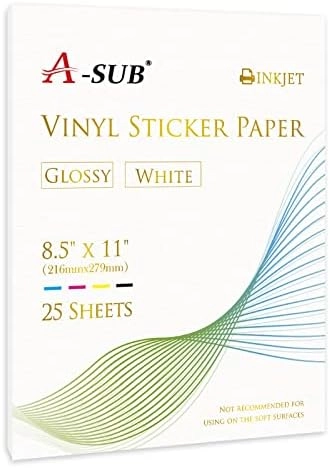 A-SUB Vinyl Sticker Paper - 25 Sheets 8. 5X11 In