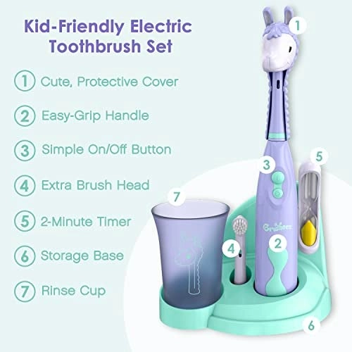Kids’ Electric Toothbrush Set - Ages 3+ 2 Brush Heads 2-Minute Timer