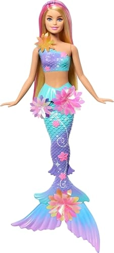 Barbie Flower Magic Mermaid - Long Blonde Hair Pink Highlights Ombre Tail Ages 3+