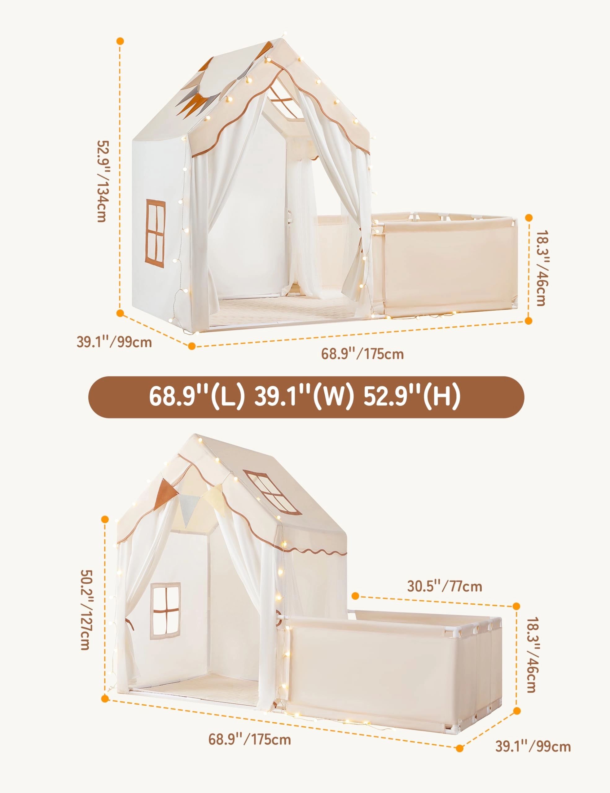 Kids Play Tent - 2-IN-1 69" x39" x 53"