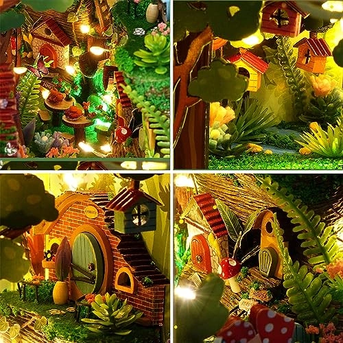 DIY Dollhouse Wood Bookends Book Nook Model Building Kit - LED Light Brown