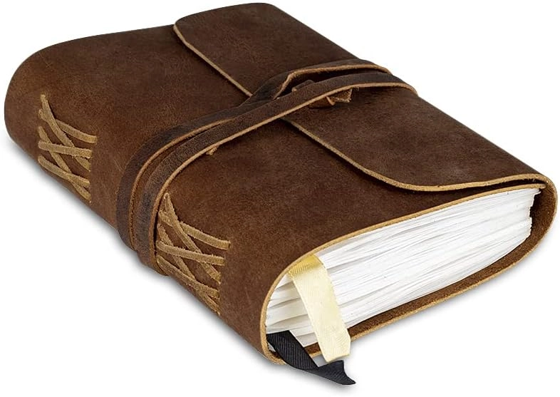 Wanderings Leather Bound Notebook 13x18 cm Hardcover - Blank 120 Sheets