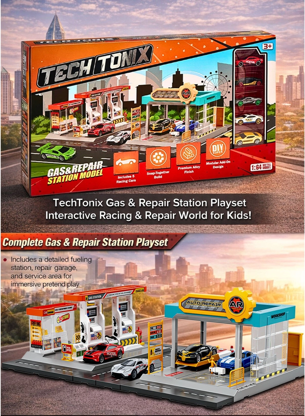 Gas & Repair Station Playset - 1:64 6 pcs