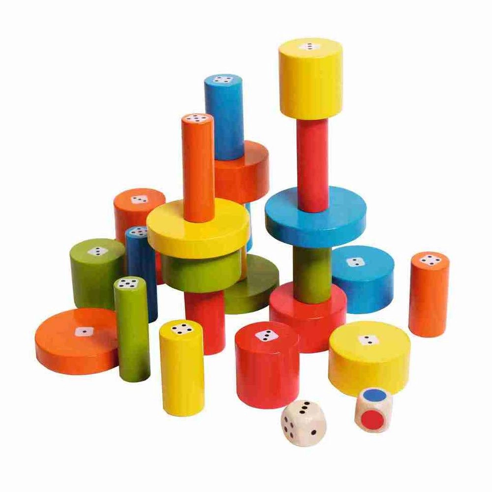 Educationall Torreta - 3 years and above 25 wooden bricks 1 dice with colours 1 dice with dots