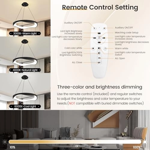 Modern LED Chandelier - 3000K 4000K 6000K 10%-100% dimmable