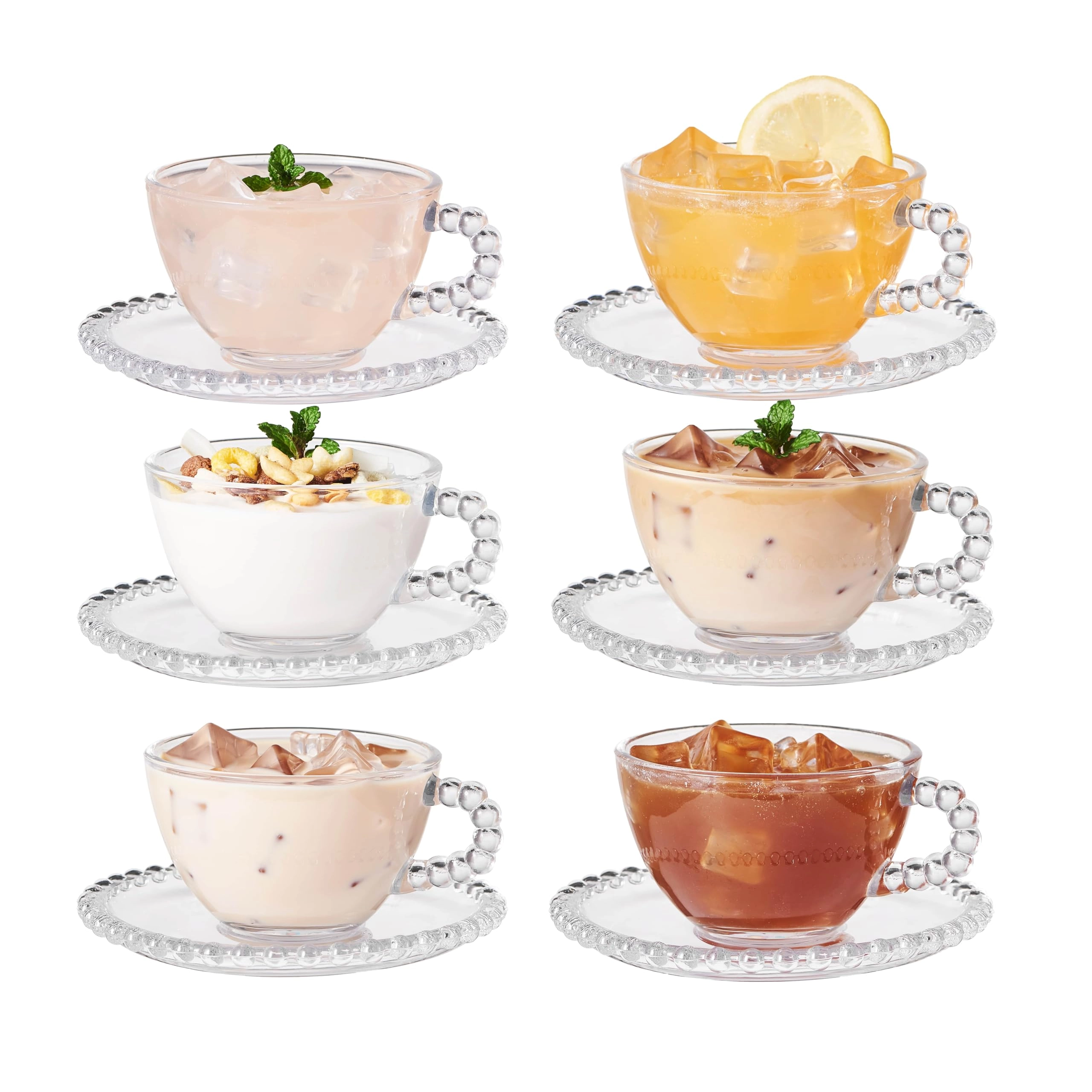 ORNAMI Pearl Beaded Glass Cup and Saucer - 6 pcs - 200 ml