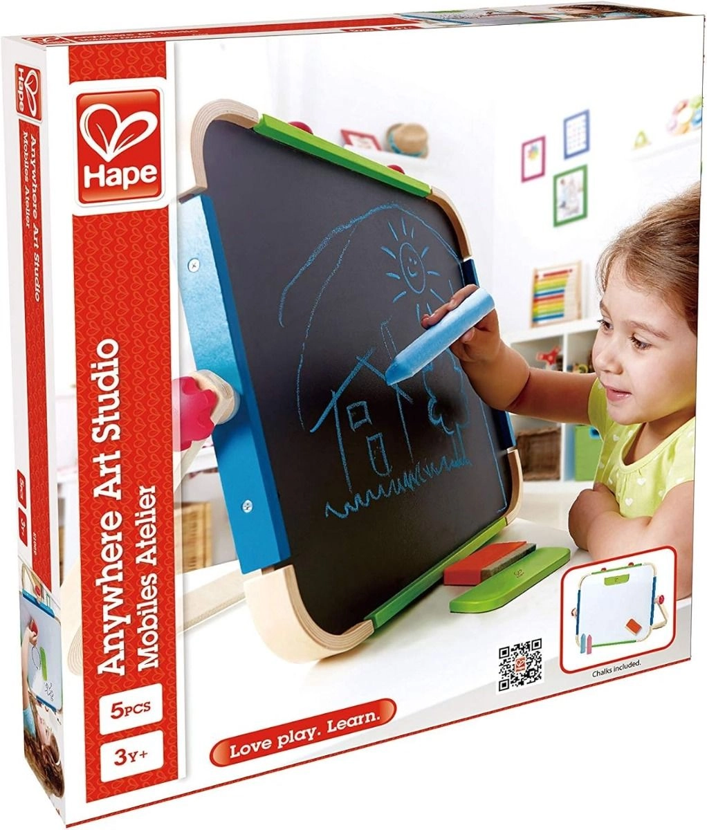 Anywhere Art Studio - easel 2 chalk pieces 1 eraser magnetic wood clamp