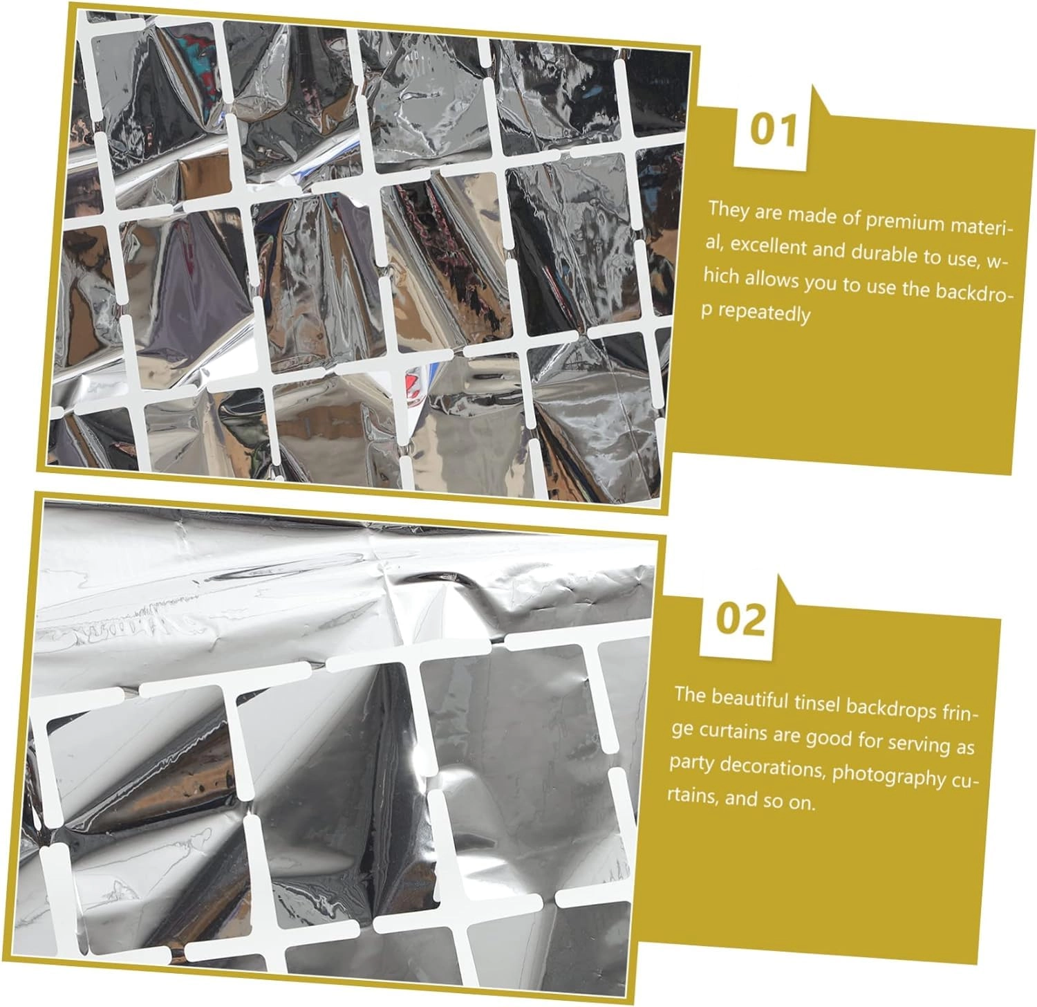Silver Square Foil Curtains - 1 Pc Birthday Wedding Event/Party