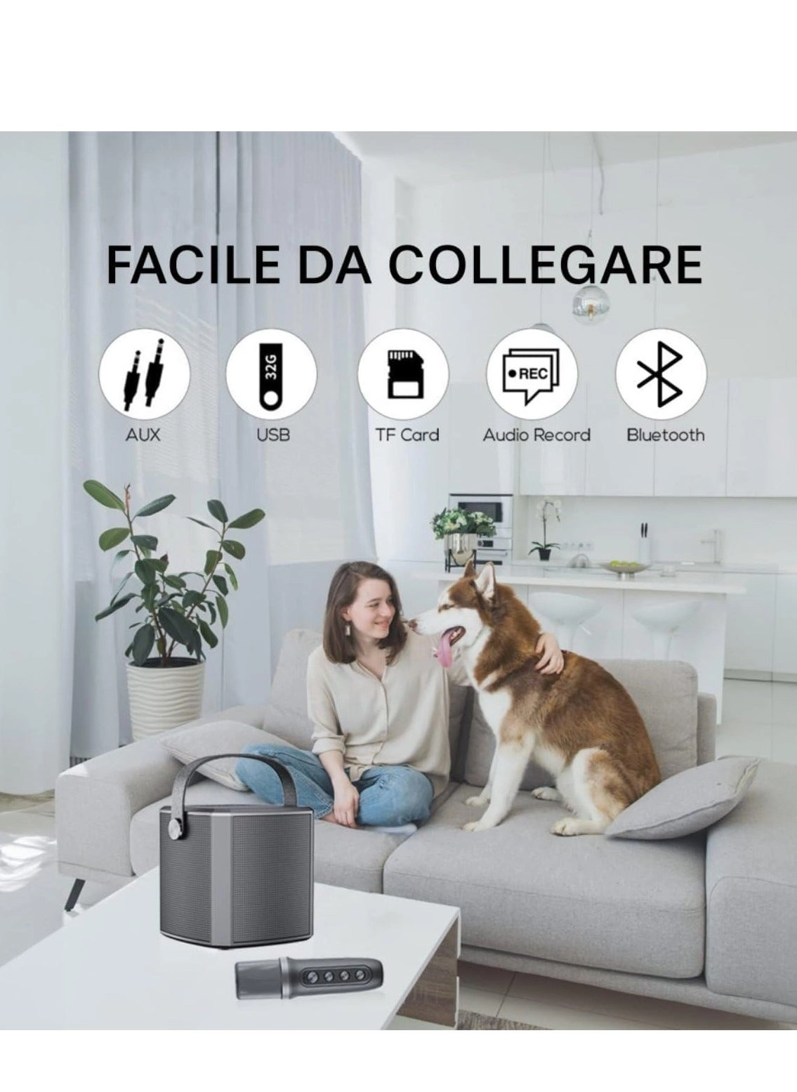 Portable Bluetooth Karaoke Speaker - Rechargeable wireless microphone Type-C charging TF Card support