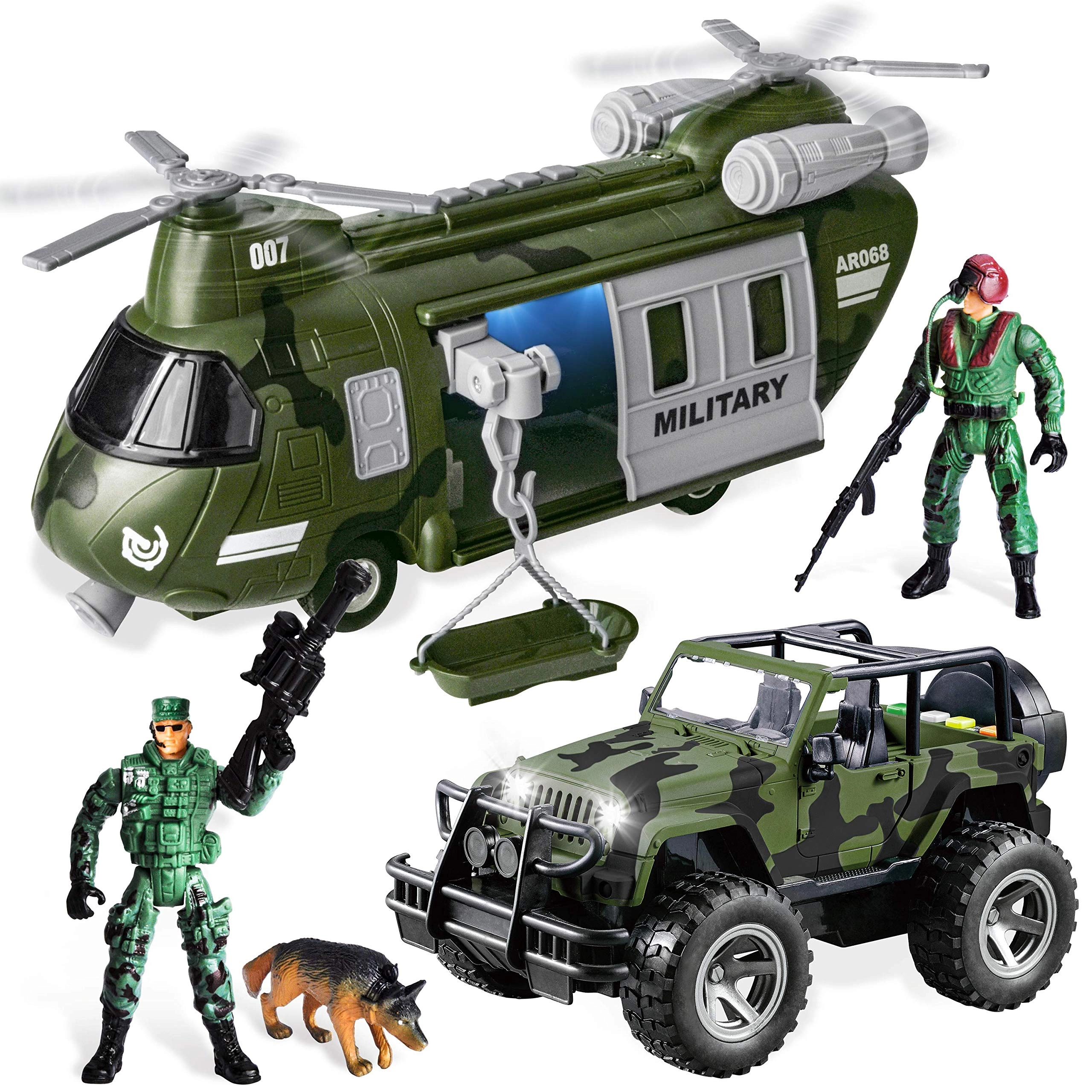 Joyin inc Transport Helicopter + Military action figures + dog figure - 1, 3, 9 pcs
