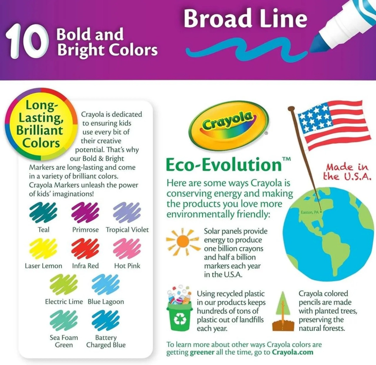 Color Max Broad Line Ultra-Clean Classic Washable Markers - 10 Pcs Multicolor