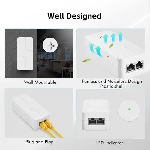 2.5 Gigabit PoE+ Injector - 48V 60W 1 802.3af/at/bt 2500 Megabits Per Second