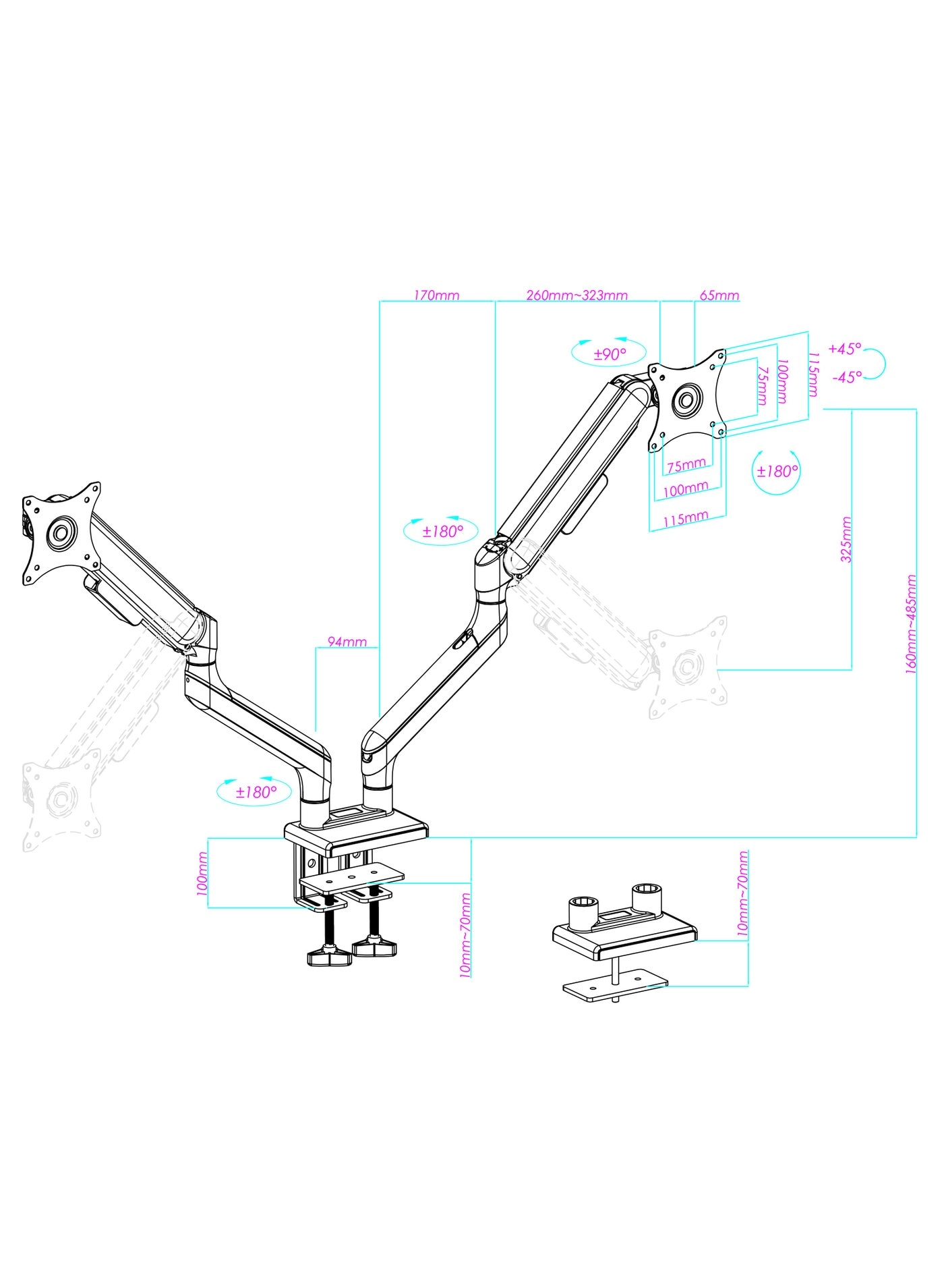 Dual Monitor Arm - Dual 17-35" 75mm 100mm
