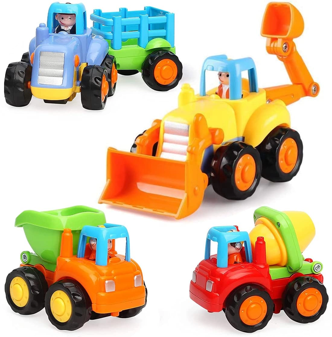 HOLA cement mixer truck + dumper + bulldoze excavator + farm tractor with wagon - 4pcs