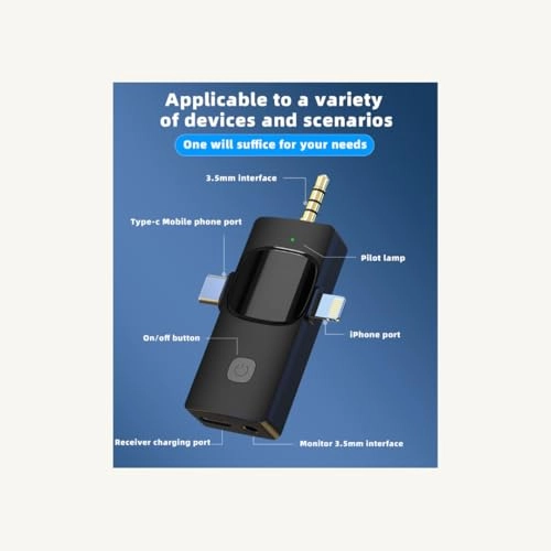 3-in-1 Wireless Lavalier Microphone System 3.5mm-Mini-Jack+Lightning+USB+Wireless Microphone