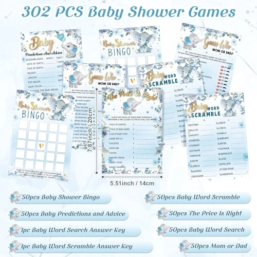 Elephant Baby Shower Games - English 6 - 15 years 302 Pcs