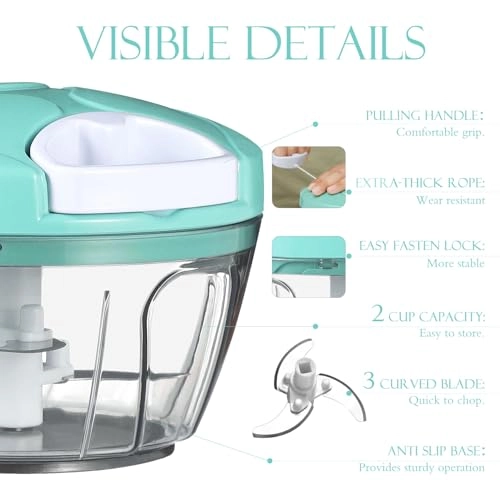 Manual Food Processor - 16.9 Fluid Ounces three blades