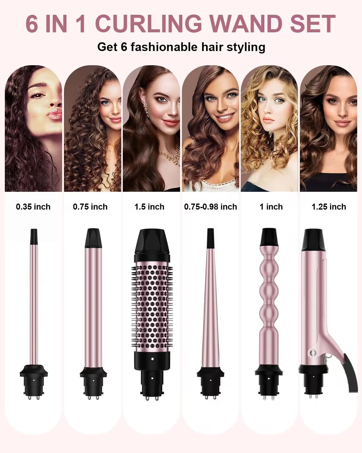 6 in 1 Curling Iron - 0.35"-0.75"-1"-1"-1.25"-1.5"