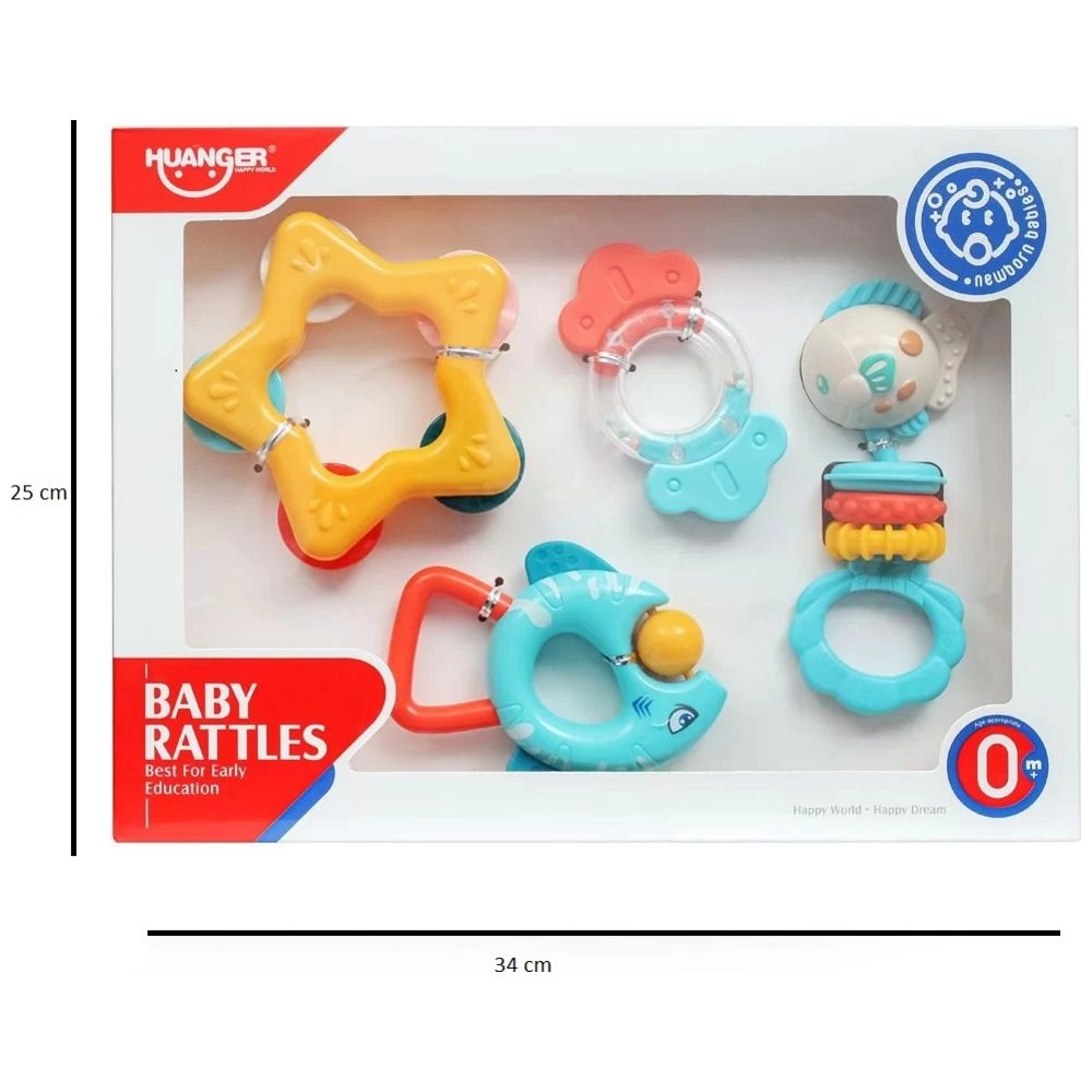 Baby Rattles & Teether Toy Set - 0 month & above Non-Toxic, Bpa-Free Materials 4-Piece Set